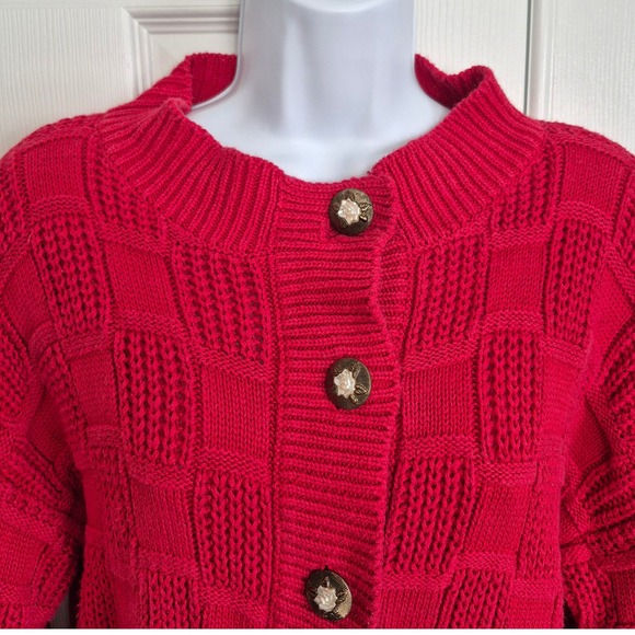 Vintage red knit cardigan gold pearl buttons womens XS - Picture 5 of 10